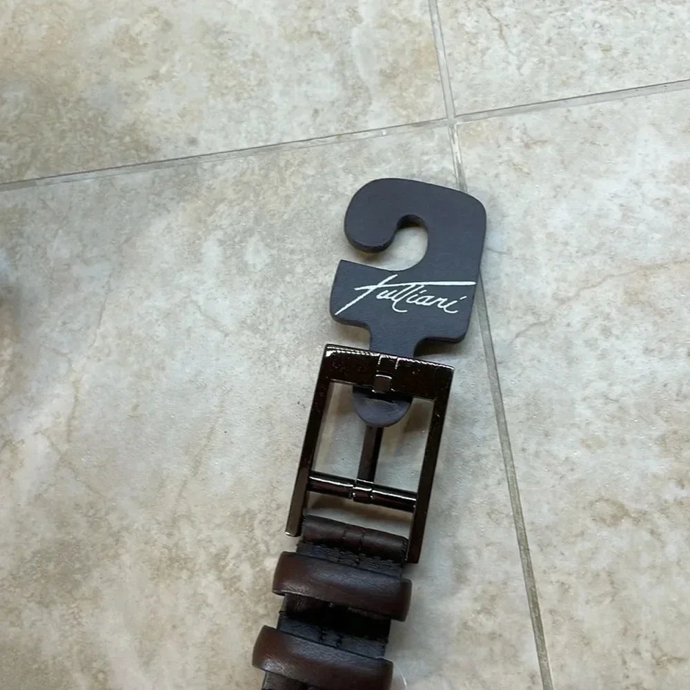 Tulliani Belt Size 34 Italian Calfskin Leather 4522 Dark Brown